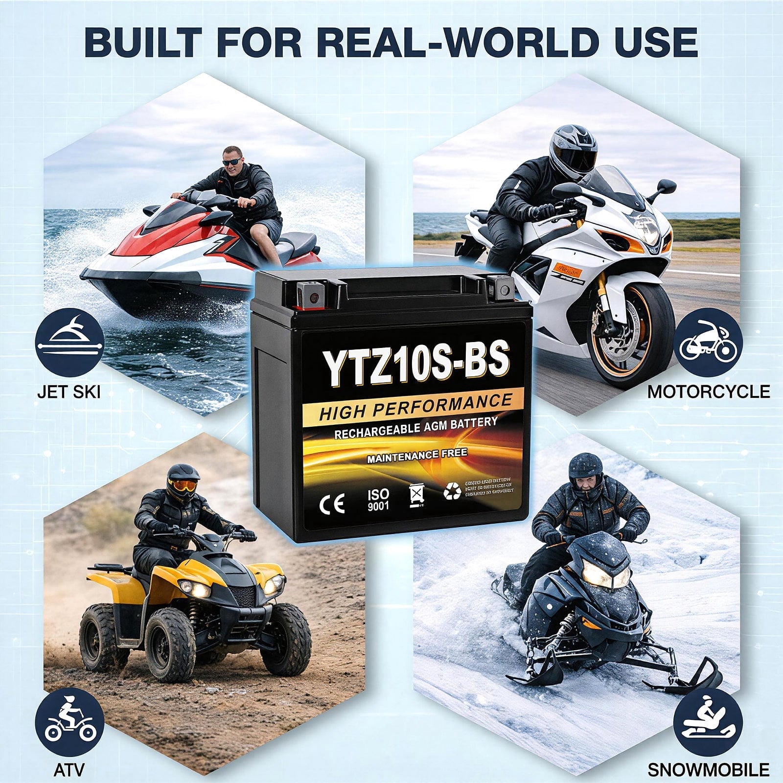 Anlibatt YTX14-BS Motorcycle Battery 12V 12Ah 200CCA Rechargeable Sealed Batteries Powersport Replacement for ATV, Scooter, Jet ski, Dirt Bike