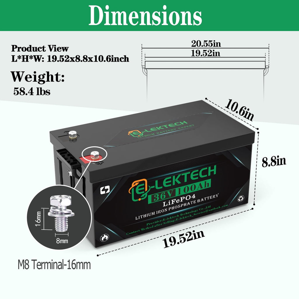 36V 100Ah Lithium Golf Cart Battery, with Touch Monitor & Mobile APP, 200A BMS, 3840Wh Energy, Perfect for Golf Carts, Solar