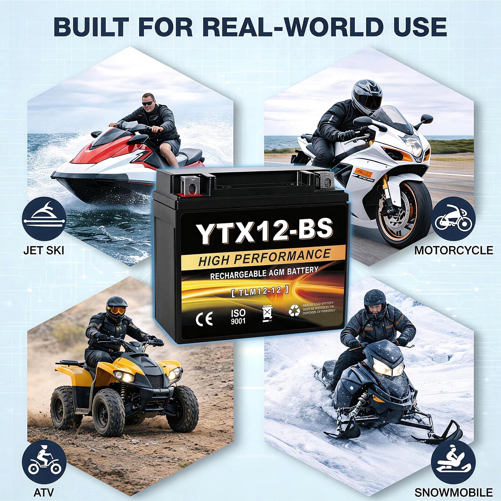 Anlibatt YTX14-BS Motorcycle Battery 12V 12Ah 200CCA Rechargeable Sealed Batteries Powersport Replacement for ATV, Scooter, Jet ski, Dirt Bike